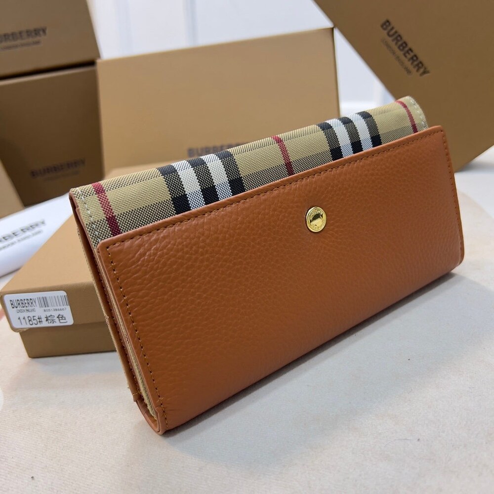 Burberry Vintage Check Long Flap Wallet Tan Leather - Picture 9 of 9